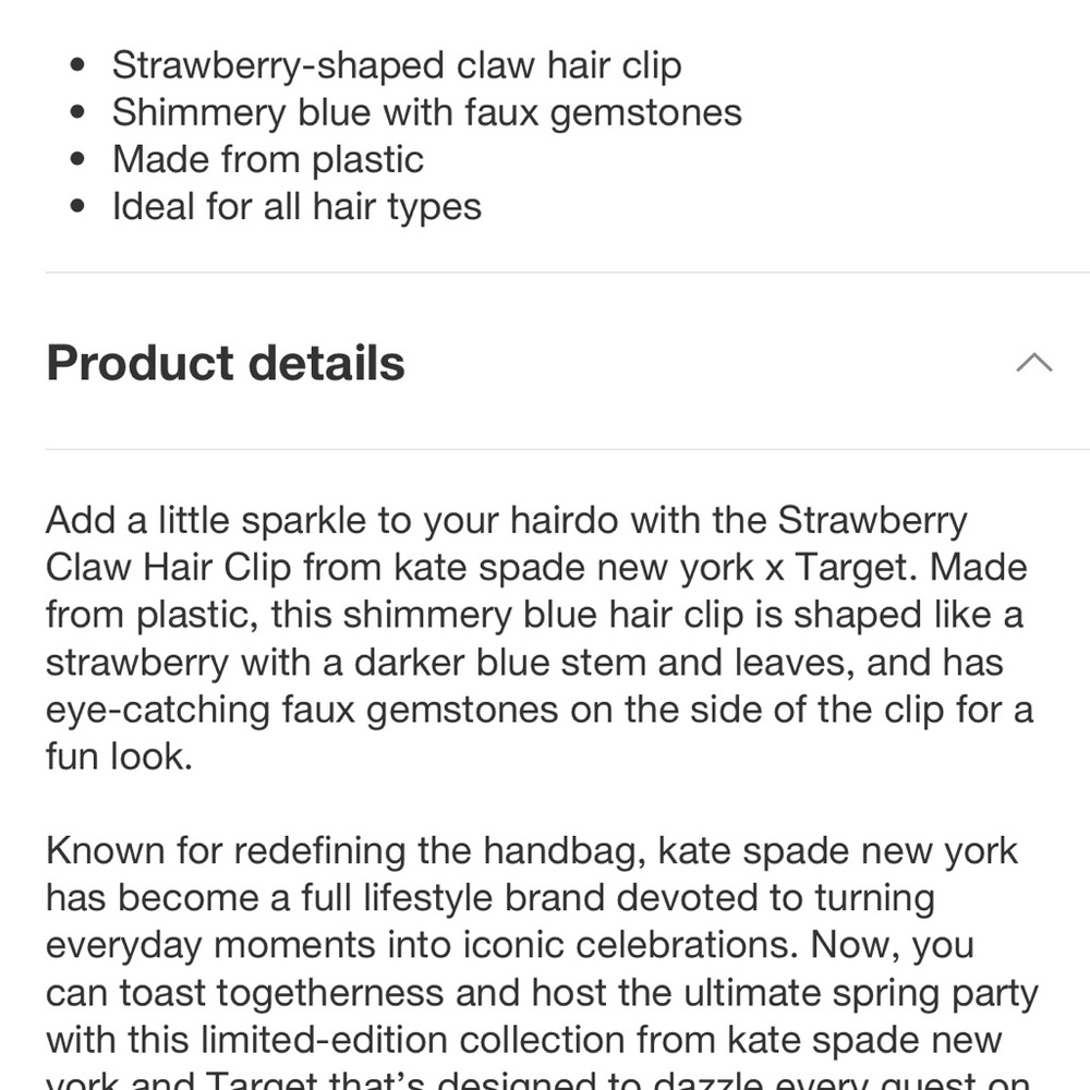 Kate Spade X Target Blue Strawberry Hair Claw Clip with Rhinestones NWT - Picture 8 of 10